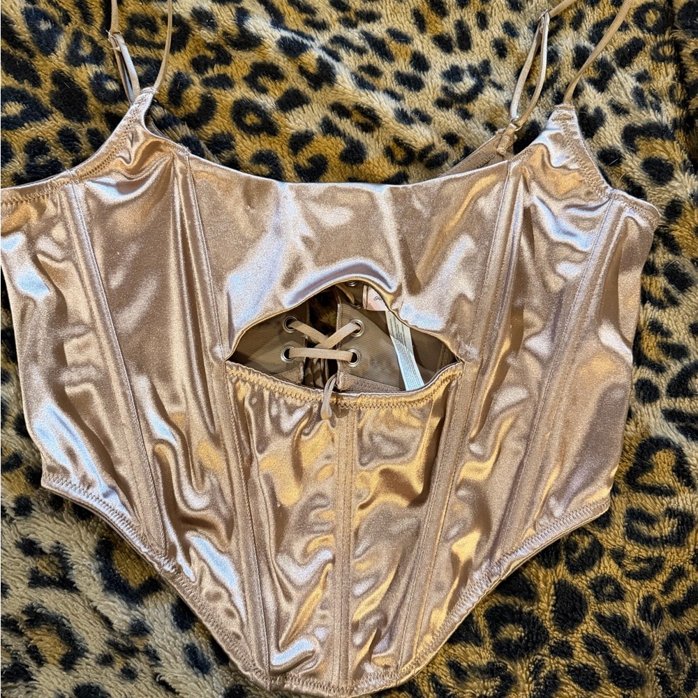 Urban Outfitters Bronze Gold Lace-Up Corset Top